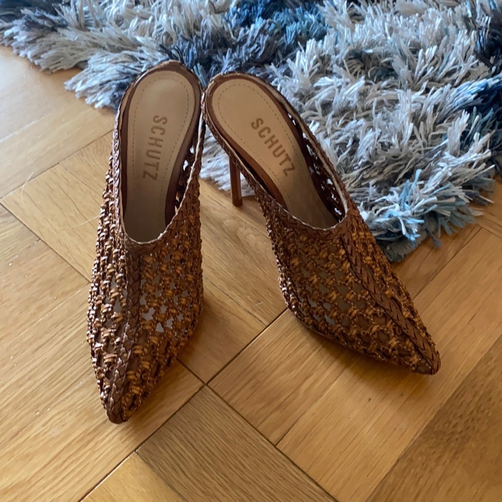 Tan Woven Leather Heels
